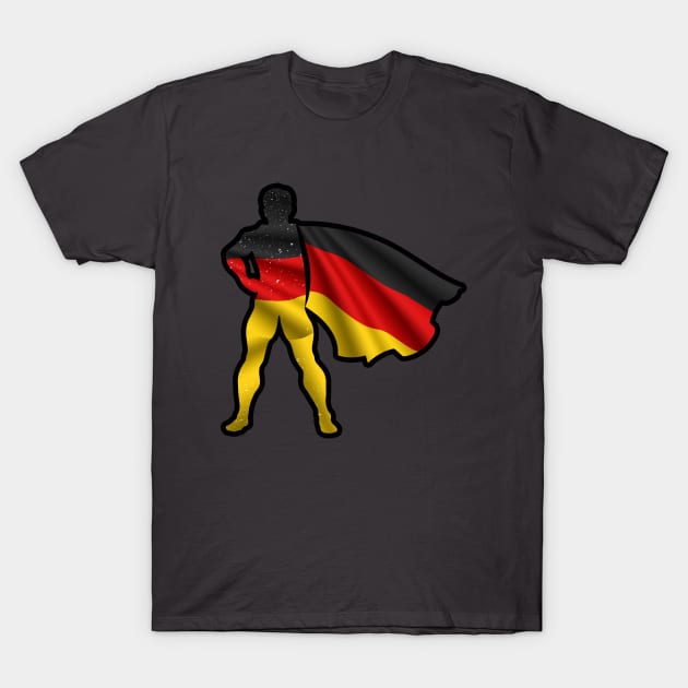 German Hero Wearing Cape of Germany Flag Hope and Peace Unite in Germany T-Shirt by Mochabonk